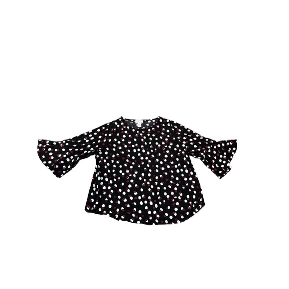 Carmen Marc Valvo Size 2X Womens Top Black Polka Dot Knit Bell 3/4 Sleeve Tunic - Picture 9 of 9